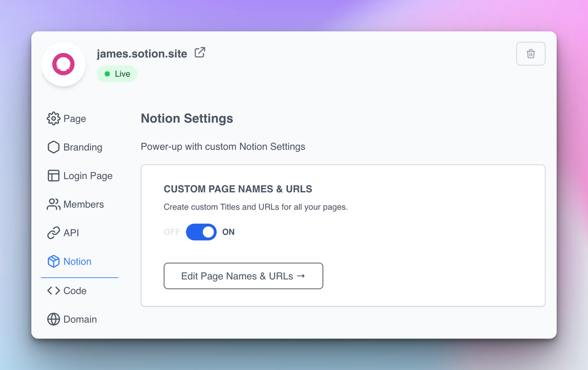 sotion-custom-url